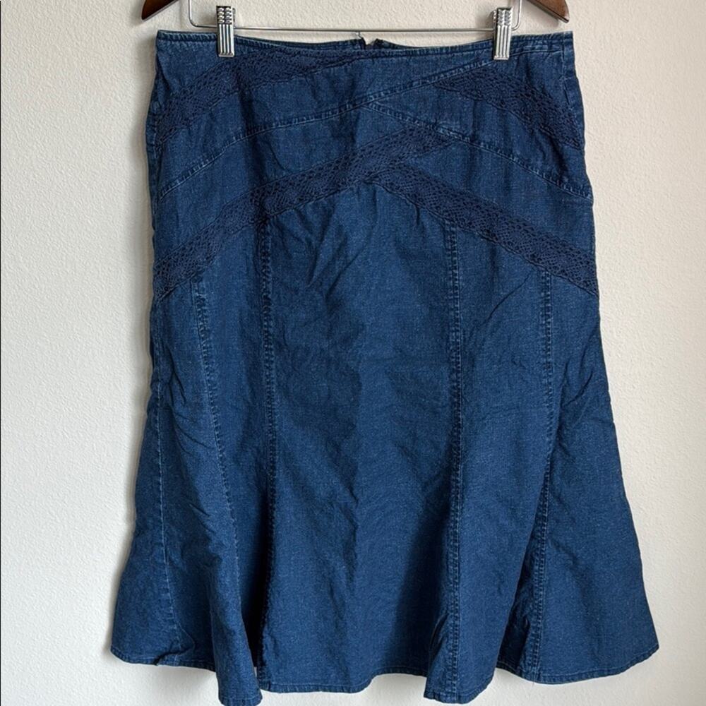 Requirements Blue Denim w/Crochet Detail Midi Skirt Size 14